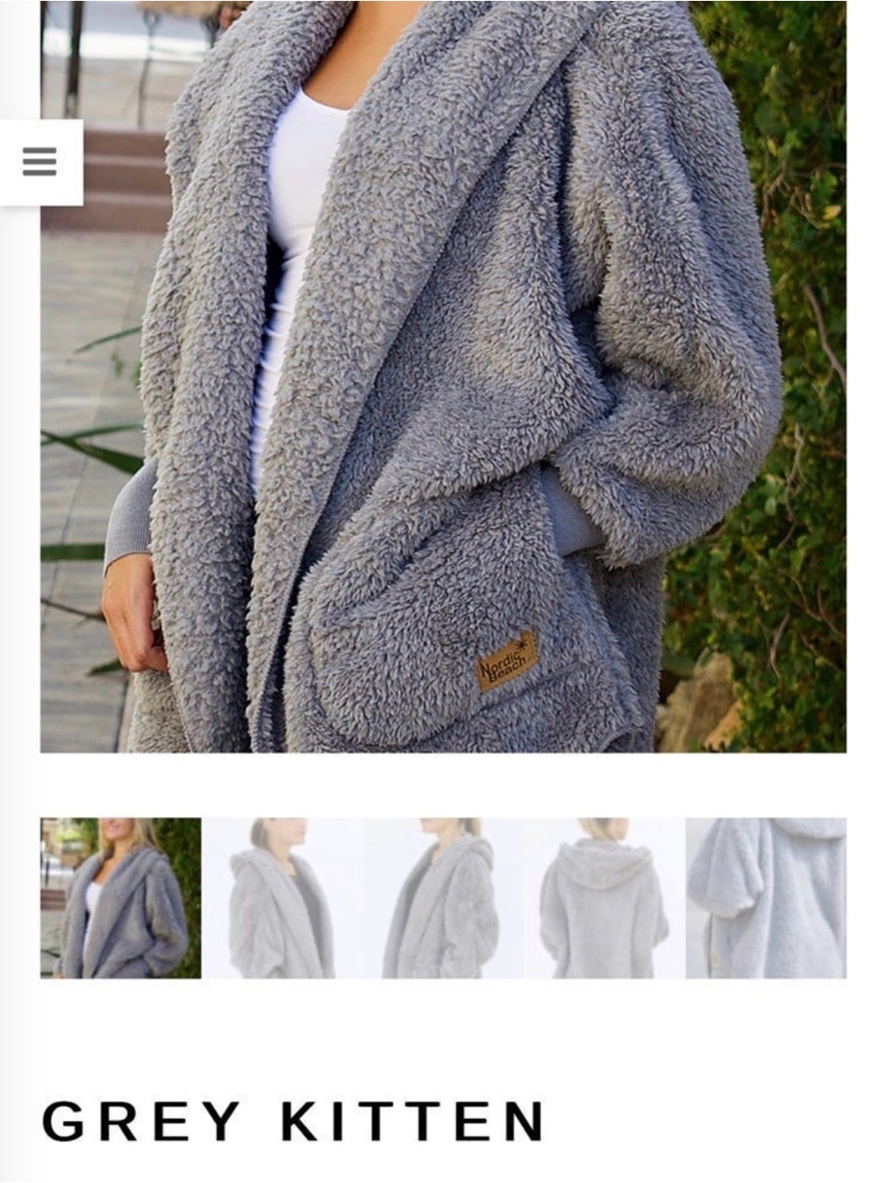Nordic Beach Grey Kitten Plush Hooded Jacket